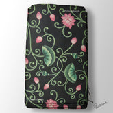Black Green Pink Lotus Floral Pichwai Digital Printed Fabric Material